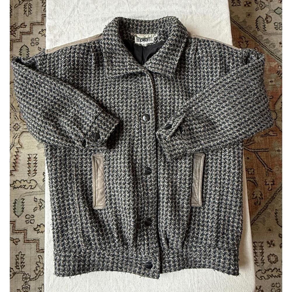 Vintgae DEB Women's Houndstooth Pattern Wool Blend Button-Up Jacket Sz 13/14